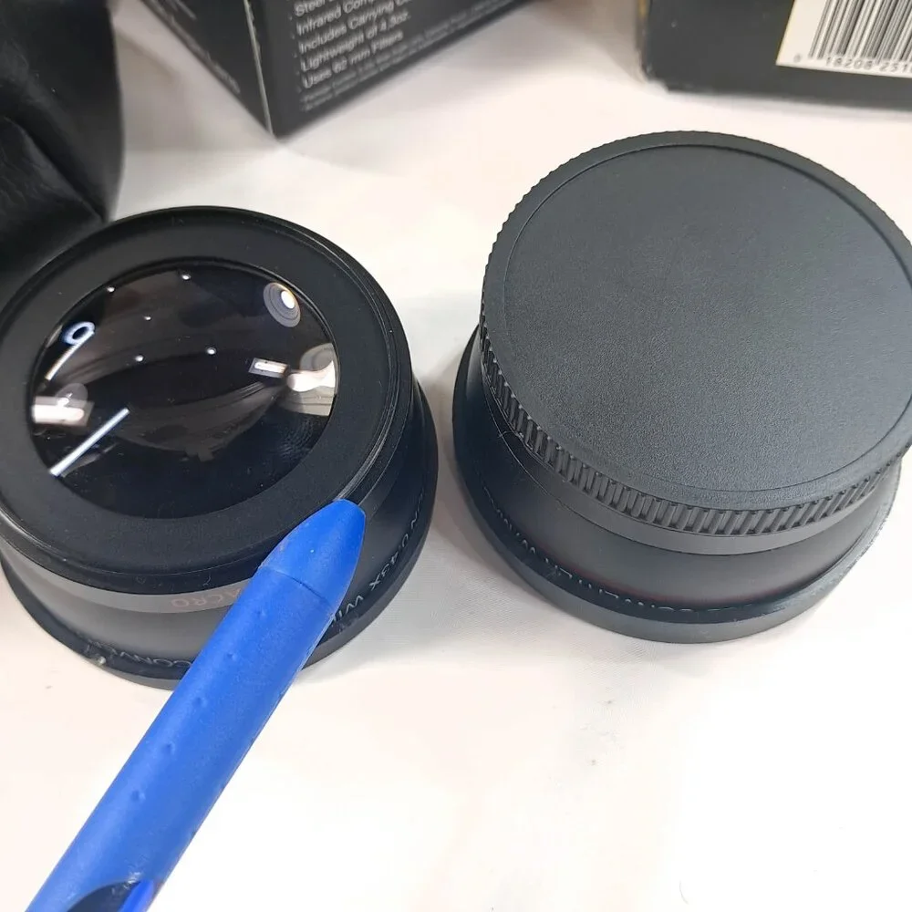 Camera lens set Nikon Wc-E63 Vivitar 58mm Wide Angle .43x Telephoto 2.2x Hood‎